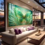 QUADRO ILUSTRAÇÃO COM BORBOLETA EM TONS VERDES