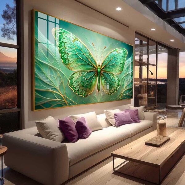 QUADRO ILUSTRAÇÃO COM BORBOLETA EM TONS VERDES