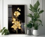 QUADRO BELA ROSA DOURADA COM FUNDO PRETO - Imagem 4