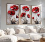CONJUNTO ARTE PINTURA  FLORES VERMELHAS - Imagem 3