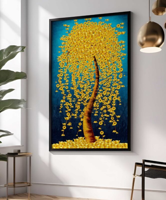 QUADRO ABSTRATO ARVORE AMARELA DOURADA