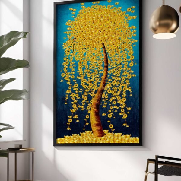 QUADRO ABSTRATO ARVORE AMARELA DOURADA