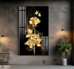 QUADRO BELA ROSA DOURADA COM FUNDO PRETO - Imagem 3