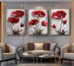 CONJUNTO ARTE PINTURA  FLORES VERMELHAS - Imagem 2