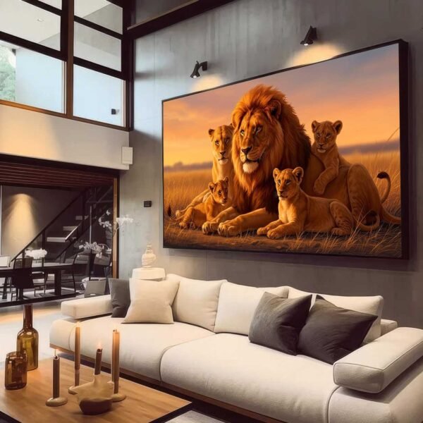 QUADRO EM LINDA FAMILIA DE LEÕES