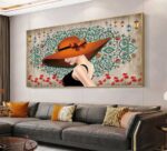 QUADRO MINMALITA ABSTRATO COM MULHER DE CUAPÉU VERMELHO - Imagem 2
