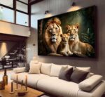 QUADRO FAMILIA LEÃO LEOA E FILHOTE