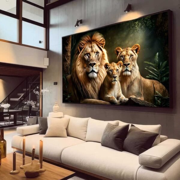 QUADRO FAMILIA LEÃO LEOA E FILHOTE