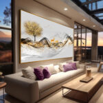 QUADRO DE PAISAGEM EM FUNDO ABSTRATO