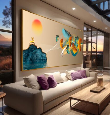 QUADRO EM PAISAGEM COM FOLHAGEM DE ILUSTRAÇÃO MODERNA