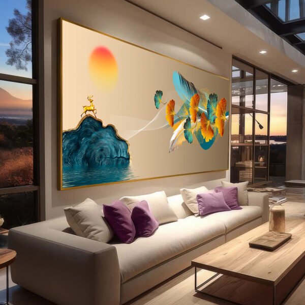 QUADRO EM PAISAGEM COM FOLHAGEM DE ILUSTRAÇÃO MODERNA
