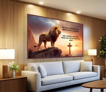QUADRO INSPIRADOR LEÃO COM FRASE SEJA FORTE