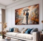 QUADRO PINTURA ABSTRATA DE CASAL NA CHUVA - Imagem 2