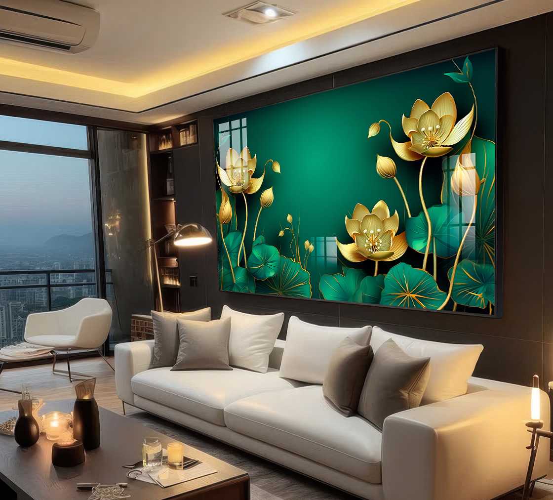 D5 QUADRO ARTE DECOR FLORAL DOURADO E TONS VERDES - Imagem 1