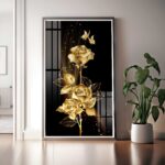 QUADRO BELA ROSA DOURADA COM FUNDO PRETO - Imagem 2