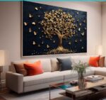 QUADRO ÁRVORE DOURADA COM FUNDO ESCURO