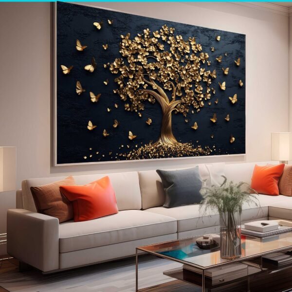 QUADRO ÁRVORE DOURADA COM FUNDO ESCURO