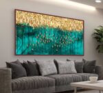 QUADRO EM ABSTRATO DE PAISAGEM EM TONS VERDES E DOURADOS - Imagem 5