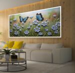QUADRO EM BELA PAISAGEM COM BORBOLETAS AZULADAS - Imagem 5