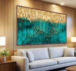 QUADRO EM ABSTRATO DE PAISAGEM EM TONS VERDES E DOURADOS - Imagem 3