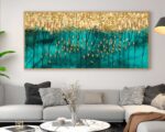 QUADRO EM ABSTRATO DE PAISAGEM EM TONS VERDES E DOURADOS - Imagem 2