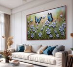 QUADRO EM BELA PAISAGEM COM BORBOLETAS AZULADAS - Imagem 2