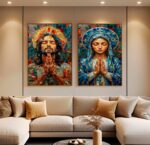 KIT JESUS E MARIA EM PINTURA MOSAICA ABSTRATA - Imagem 4