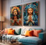 KIT JESUS E MARIA EM PINTURA MOSAICA ABSTRATA - Imagem 3