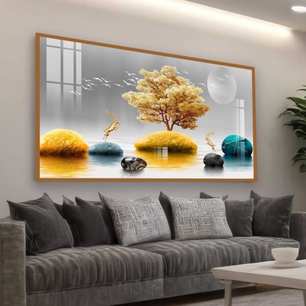 QUADRO ILUSTRAÇÃO ARTE BELA ILHA COM ÁRVORE