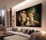 QUADRO FAMILIA LEÃO LEOA E FILHOTE - Imagem 5