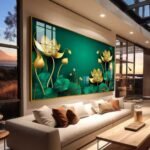QUADRO ARTE DECOR FLORAL DOURADO E TONS VERDES