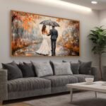 QUADRO PINTURA ABSTRATA DE CASAL NA CHUVA