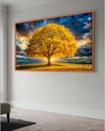 QUADRO BELA ÁRVORE AMARELA AO POR DO SOL - Imagem 4