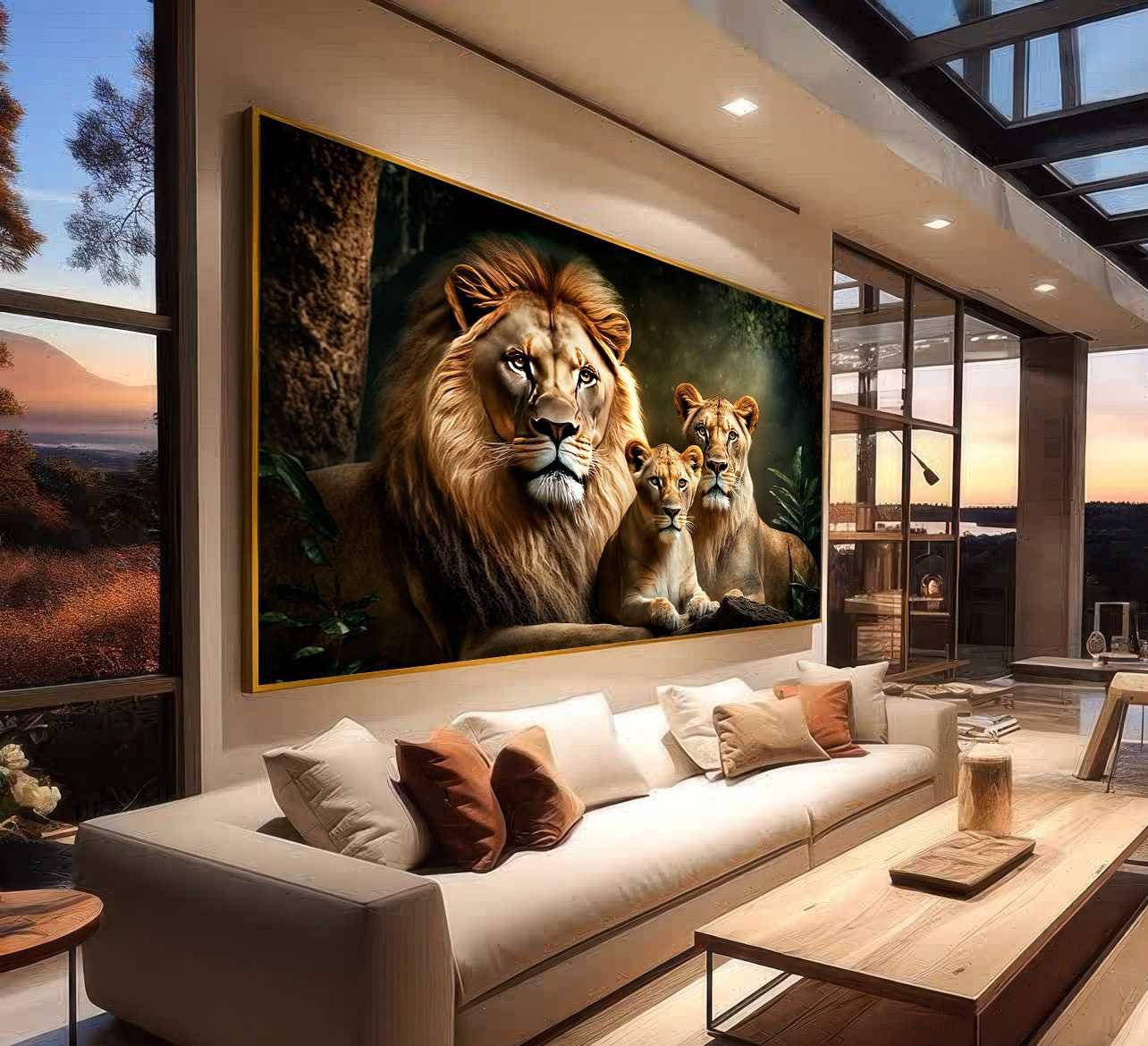 QUADRO FAMILIA LEÃO LEOA E FILHOTE