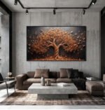 QUADRO COM BELA ARVORE ABSTRATA EM TONS DORADOS E FUNDO ESCURO - Imagem 5
