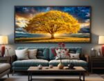 QUADRO BELA ÁRVORE AMARELA AO POR DO SOL - Imagem 3
