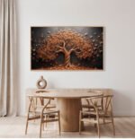 QUADRO COM BELA ARVORE ABSTRATA EM TONS DORADOS E FUNDO ESCURO - Imagem 4
