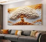QUADRO ARTE ÁRVORE ABSTRATA COM TONS DOURADA