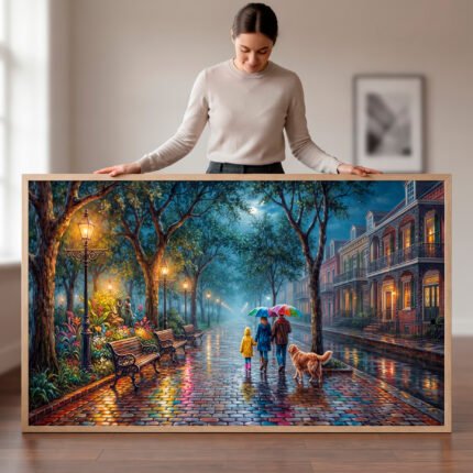 QUADRO EM ARTE  PINTURA DE FAMILIA E UM CACHORRO