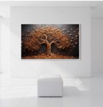 QUADRO COM BELA ARVORE ABSTRATA EM TONS DORADOS E FUNDO ESCURO - Imagem 2
