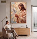 QUADRO CRISTO E O POMBO DA PAZ EM PINTURA ABSTRATA