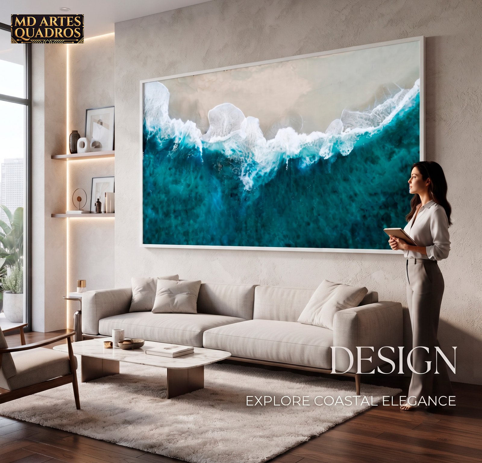 D1 QUADRO ARTE FOTO EM AREIA E MAR - Imagem 1