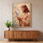 QUADRO CRISTO E O POMBO DA PAZ EM PINTURA ABSTRATA - Imagem 2